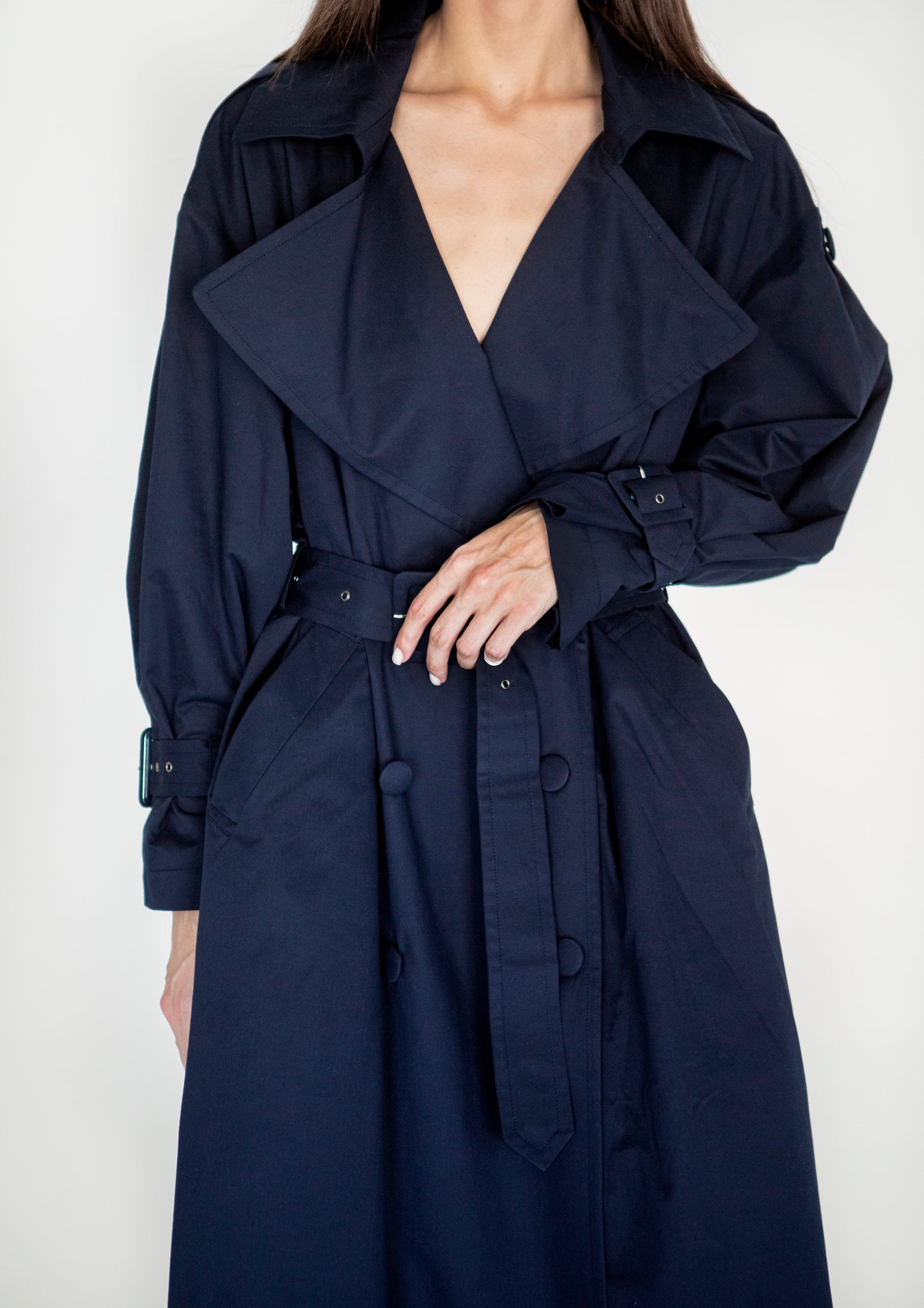 Blue midnight trench coat